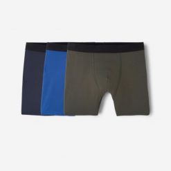 Bokserki sportowe męskie Decathlon 3 sztuki. Brązowe bokserki męskie Decathlon, bez wzorów, z elastanu. Za 69.99 zł.