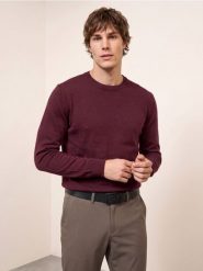 Bawełniany sweter basic - bordowy. Czerwone swetry męskie Sinsay, l, bez wzorów, z bawełny, bez kołnierzyka, bez ramiączek. Za 39.99 zł.