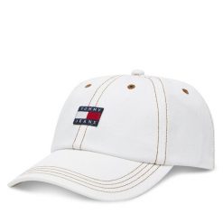 Czapka z daszkiem Tommy Jeans. Białe czapki damskie Tommy Jeans, bez wzorów, z jeansu. Za 99.99 zł.
