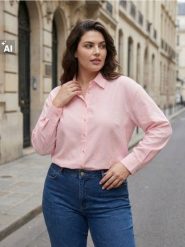 Koszula z domieszką lnu Plus size - różowy. Czerwone koszule damskie Sinsay, plus size, bez wzorów, bez kołnierzyka, bez ramiączek. W wyprzedaży za 25.99 zł.