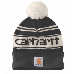 Czapka zimowa z pomponem Carhartt Knit Pom-Pom Cuffed Logo Beanie. Czerwone czapki damskie Carhartt, na zimę, bez wzorów. Za 97.99 zł.