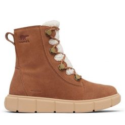 Botki Sorel. Brązowe botki damskie Sorel, bez wzorów, bez obcasa, na płaskiej podeszwie, bez zapięcia. Za 389.99 zł.