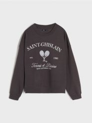 Bluza z nadrukiem - szary. Szare bluzy damskie Sinsay, l, bez wzorów, bez ramiączek, bez kaptura. Za 19.99 zł.