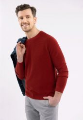 Bawełniany sweter S-BRADY. Czerwone swetry męskie Volcano, m, z aplikacjami, z bawełny, klasyczne, bez kołnierzyka, bez ramiączek. Za 159.99 zł.