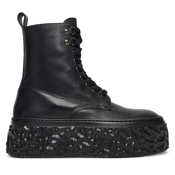 Trzewiki AGL. Czarne botki damskie AGL, bez wzorów, bez obcasa, na koturnie, bez zapięcia. Za 1,139.00 zł.