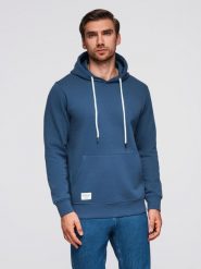 Bluza męska dresowa BASIC kangurka z kapturem - granatowa V4 B1674 L. Bluzy męskie Ombre, l, bez wzorów, z dresówki, bez ramiączek, z kapturem. Za 236.00 zł.