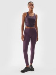 4F Legginsy treningowe ze średnim stanem damskie - fioletowe L. Fioletowe legginsy damskie 4F, bez wzorów, z dzianiny. W wyprzedaży za 69.99 zł.