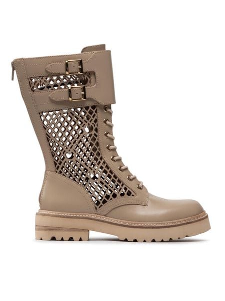 PINKO Trzewiki Noemi Stivale PE 22 BLKS1 1H212D Y87W Beżowy. Brązowe botki damskie Pinko, bez wzorów, ze skóry, bez obcasa, na płaskiej podeszwie, bez zapięcia. Za 2,299.00 zł.