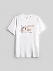 4F T-shirt regular z nadrukiem męski - biały XXL. Białe t-shirty męskie 4F, m, bez wzorów, z bawełny, bez kołnierzyka, bez ramiączek. Za 69.99 zł.