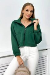 Bluza bawełniana ocieplana z suwakiem zielona. Zielone bluzy damskie KESI, na jesień, l, bez wzorów, z bawełny, eleganckie, bez ramiączek, bez kaptura. Za 178.78 zł.