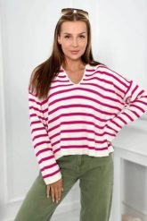 Sweter w paski fuksja. Czerwone swetry nierozpinane damskie KESI, l, bez wzorów, z wełny, biznesowe, bez kołnierzyka, plus size, bez ramiączek. Za 150.97 zł.
