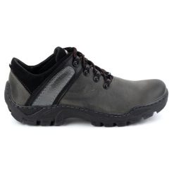Olivier Skórzane buty trekkingowe męskie 311GT szary szare. Szare trekkingi męskie ze skóry, bez zapięcia. Za 351.82 zł.
