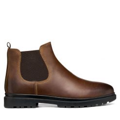 Sztyblety Geox. Brązowe botki męskie Geox, bez wzorów, bez obcasa, bez zapięcia. Za 549.99 zł.