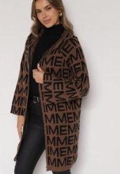 Brązowo-Czarny Rozpinany Kardigan z Kapturem z Motywem Liter Belletusa. Brązowe kardigany damskie Born2be, l, bez wzorów, z jeansu, bez kołnierzyka. Za 119.99 zł.