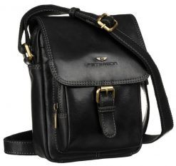 Skórzana torba męska w stylu vintage — Peterson. Czarne torby na ramię męskie Peterson, ze skóry, na ramię. Za 239.99 zł.