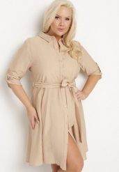 Beżowa Wiskozowa Sukienka Koszulowa z Materiałowym Paskiem Edirilea. Brązowe sukienki damskie Born2be, na co dzień, xl, bez wzorów, z jeansu, eleganckie, bez kołnierzyka, bez ramiączek, midi, koszulowe. Za 89.99 zł.
