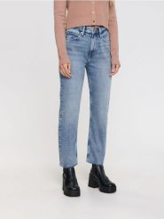 Jeansy straight high waist - niebieski. Niebieskie jeansy damskie Sinsay, bez wzorów, z bawełny, z podwyższonym stanem. Za 89.99 zł.