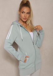 Jasnozielona Długa Bluza z Kapturem Linithra. Zielone bluzy damskie Renee, s, bez wzorów, z materiału, sportowe, bez ramiączek, z kapturem. Za 54.99 zł.