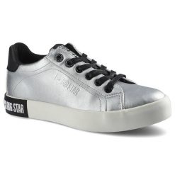Srebrne Trampki Big Star Damskie Modne Buty. Szare trampki i tenisówki damskie BIG STAR, bez wzorów, ze skóry ekologicznej, bez zapięcia. Za 99.00 zł.