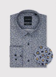 PAKO LORENTE - Granatowa koszula męska w kwiaty. Koszule męskie Pako Lorente, m, bez wzorów, z lyocellu, bez kołnierzyka, bez ramiączek. Za 199.99 zł.