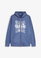Bluza rozpinana z kapturem, z czystej bawełny. Niebieskie bluzy męskie bonprix, m, bez wzorów, z bawełny, vintage, bez ramiączek, z kapturem. Za 149.99 zł.