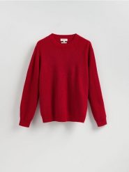 Sweter z wełną - czerwony. Czerwone swetry męskie Reserved, l, bez wzorów, z dzianiny, bez kołnierzyka, bez ramiączek. Za 259.99 zł.