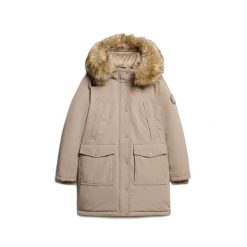 Parka z sztucznego futra damska Superdry Everest. Brązowe parki damskie Superdry, na zimę, bez wzorów, bez kaptura. W wyprzedaży za 687.25 zł.