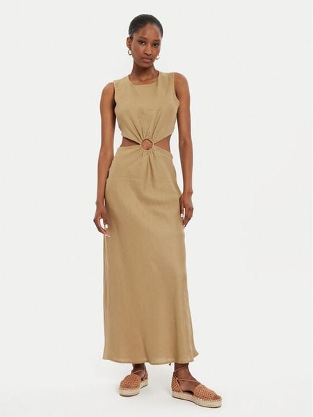 ViCOLO Sukienka letnia Abito TB2881 Beżowy Regular Fit. Brązowe sukienki damskie ViCOLO, na lato, m, bez wzorów, ze lnu, bez kołnierzyka, bez ramiączek. Za 319.99 zł.