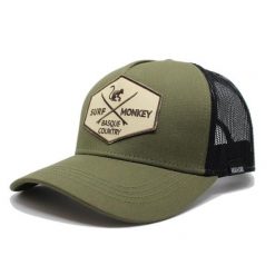 Czapka Trucker - 5 paneli / Recykling / Jeden rozmiar (Oliwkowy/Czarny). Zielone czapki męskie SURF MONKEY, z aplikacjami. Za 159.95 zł.