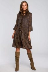 Sukienka rozkloszowana szyfonowa w groszki dekolt V granat. Sukienki damskie Stylove, na randkę, xl, bez wzorów, z szyfonu, wizytowe, bez kołnierzyka, bez ramiączek, oversize. Za 389.00 zł.