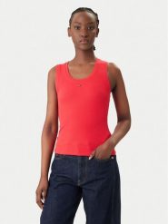 Tommy Jeans Top Essential DW0DW20673 Czerwony Slim Fit. Czerwone topy damskie Tommy Jeans, l, bez wzorów, z bawełny, bez kołnierzyka, bez ramiączek. Za 129.99 zł.