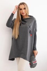 Bluza oversize z asymetrycznymi bokami grafitowa. Szare bluzy damskie KESI, l, bez wzorów, z bawełny, bez ramiączek, bez kaptura. Za 209.11 zł.