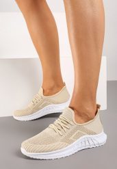 Beżowo-Białe Buty Sportowe Bemostom. Brązowe obuwie sportowe damskie Renee, bez wzorów, z jeansu, bez zapięcia, na fitness i siłownię. Za 39.99 zł.