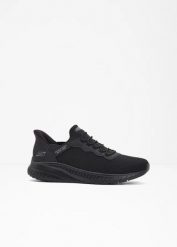 Wsuwane seakersy marki Skechers z pianką memory. Czarne buty sportowe męskie bonprix, bez wzorów, bez zapięcia. Za 329.99 zł.