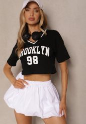 Czarny T-shirt z Bawełny Ozdobiony Napisem Lireline. Czarne t-shirty damskie Renee, m, bez wzorów, z bawełny, eleganckie, bez kołnierzyka, bez ramiączek. Za 34.99 zł.