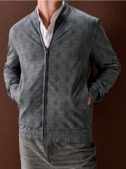 Bluza bomberka z domieszką wiskozy - szary. Szare kurtki męskie Sinsay, l, bez wzorów, z wiskozy, bez kaptura. Za 69.99 zł.