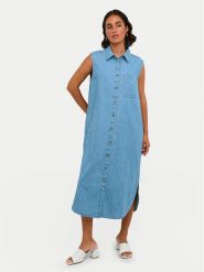 Kaffe Sukienka jeansowa Louise 10508518 Niebieski Regular Fit. Niebieskie sukienki damskie Kaffe, bez wzorów, z bawełny, bez kołnierzyka, bez ramiączek. Za 179.99 zł.
