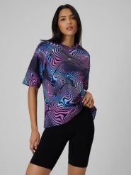 4F T-shirt oversize z nadrukiem damski - multikolor S. T-shirty damskie 4F, s, bez wzorów, z bawełny, klasyczne, bez kołnierzyka, bez ramiączek. Za 79.99 zł.