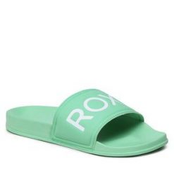 Klapki Roxy. Zielone klapki damskie Roxy, bez wzorów, sportowe, bez obcasa, bez zapięcia. Za 99.99 zł.