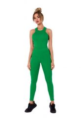 Prążkowane Legginsy z Logowaną Naszywką - Zielone. Zielone legginsy damskie MOE, z aplikacjami, z elastanu. Za 189.89 zł.