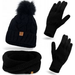 Nandy Nandy Damski Komplet Zimowy Czapka Komin Rękawiczki - Zest-Ckr-G-14537-Czrn. Czapki damskie Nandy, na zimę, bez wzorów. Za 120.90 zł.