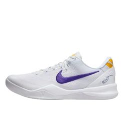 Buty do chodzenia dla dorosłych Nike Kobe 8 Protro Lakers Home. Białe klapki męskie Nike, bez wzorów, z materiału, bez zapięcia. Za 1,670.04 zł.