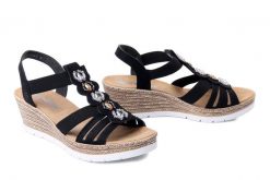 RIEKER 619B2-00 black, sandały damskie. Czarne sandały damskie Rieker, bez wzorów, bez obcasa, bez zapięcia. Za 319.90 zł.