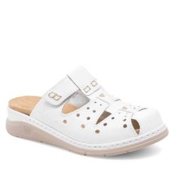 Klapki Rieker. Białe klapki damskie Rieker, bez wzorów, bez obcasa, bez zapięcia. Za 339.99 zł.