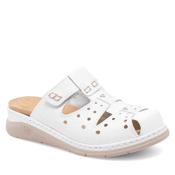 Klapki Rieker. Białe klapki damskie Rieker, bez wzorów, bez obcasa, bez zapięcia. Za 339.99 zł.