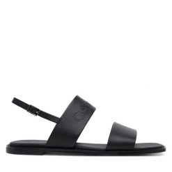 Sandały Calvin Klein. Czarne sandały damskie Calvin Klein, bez wzorów, bez obcasa, na płaskiej podeszwie, bez zapięcia. Za 289.99 zł.