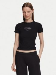 Guess Jeans T-Shirt W6YI05 K3640 Czarny Slim Fit. Czarne t-shirty damskie Guess Jeans, xxl, z aplikacjami, z bawełny, bez kołnierzyka, bez ramiączek. Za 159.99 zł.