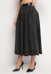 Czarna Spódnica Jeansowa Rozkloszowana z Paskiem z Ekoskóry Nalier. Czarne spódnice damskie Born2be, na co dzień, s, bez wzorów, z jeansu, eleganckie, maxi, koszulowe. Za 199.99 zł.