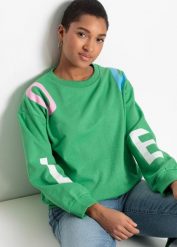 Bluza oversize z miękkiej mieszanki bawełny. Zielone bluzy damskie bonprix, bez wzorów, z bawełny, bez ramiączek, bez kaptura. Za 99.99 zł.