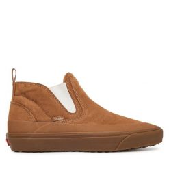 Sztyblety Vans. Brązowe botki damskie Vans, bez wzorów, bez obcasa, na płaskiej podeszwie, bez zapięcia. Za 519.99 zł.